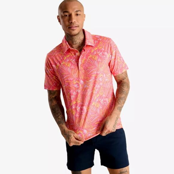 NWT Men's Size S Chubbies Performance Golf Polo in The Raz-Matazz Pink Orange - Picture 1 of 5